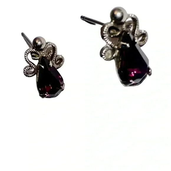 Elegant Gemstone Earrings - Deep Purple Teardrop Stones, Silver Setting” - Picture 1 of 3